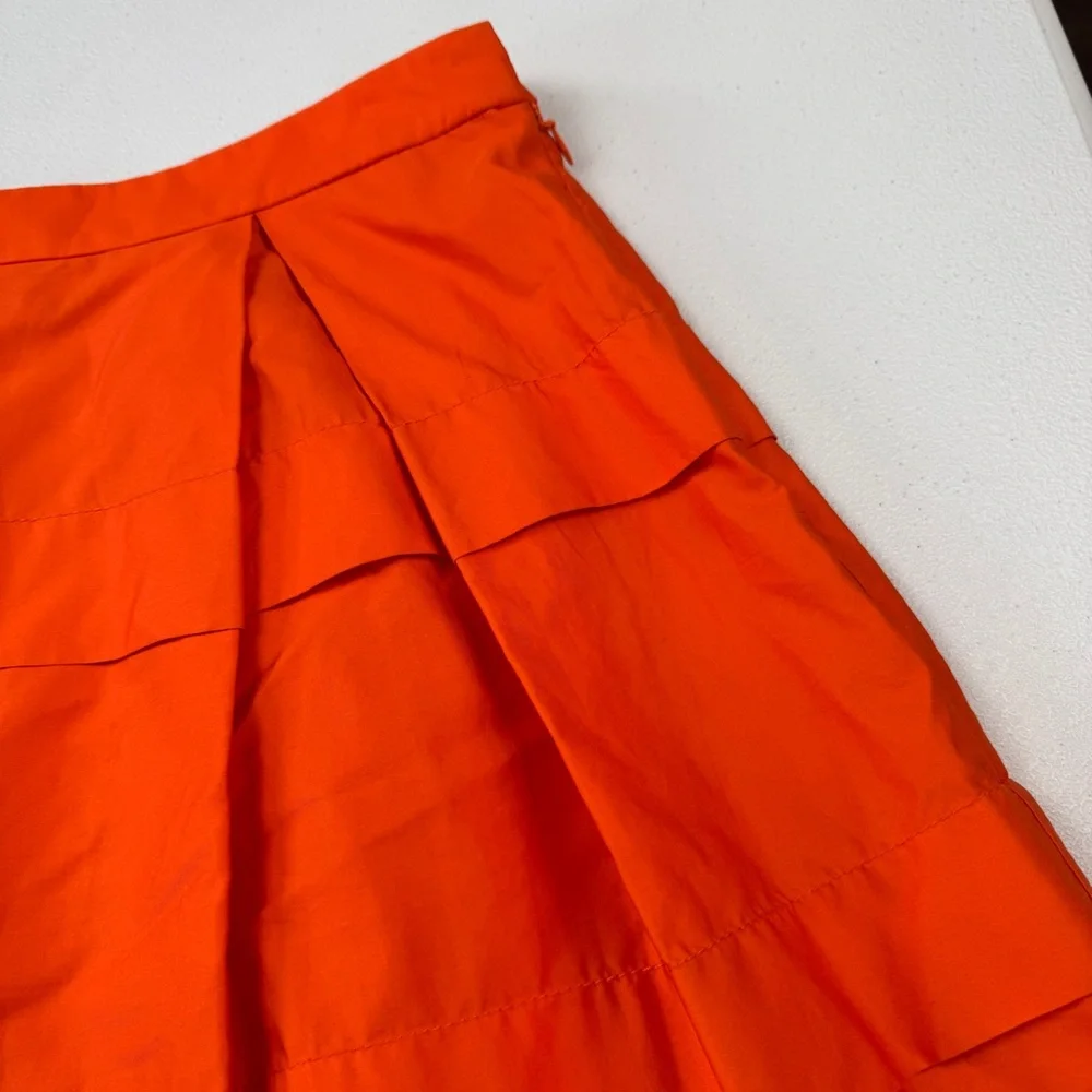 J‎ Crew Pleated Mini Cotton Skirt Womens 2 Orange Lightweight Bold Preppy Fun